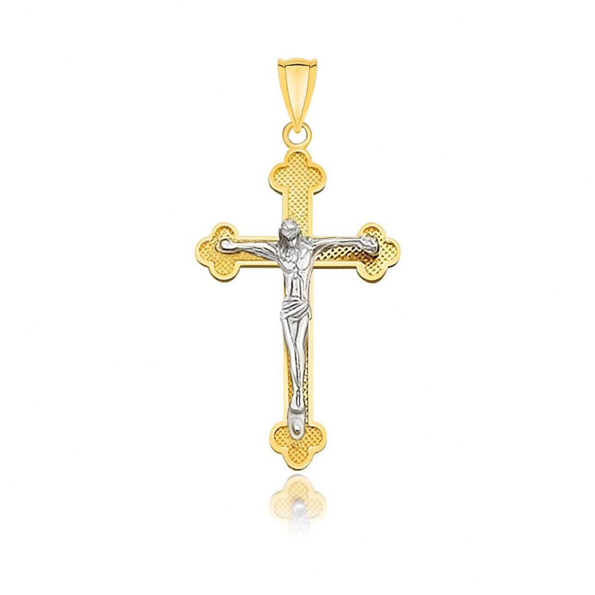 14K Two-Tone Gold Budded Style Cross with Figure Pendant