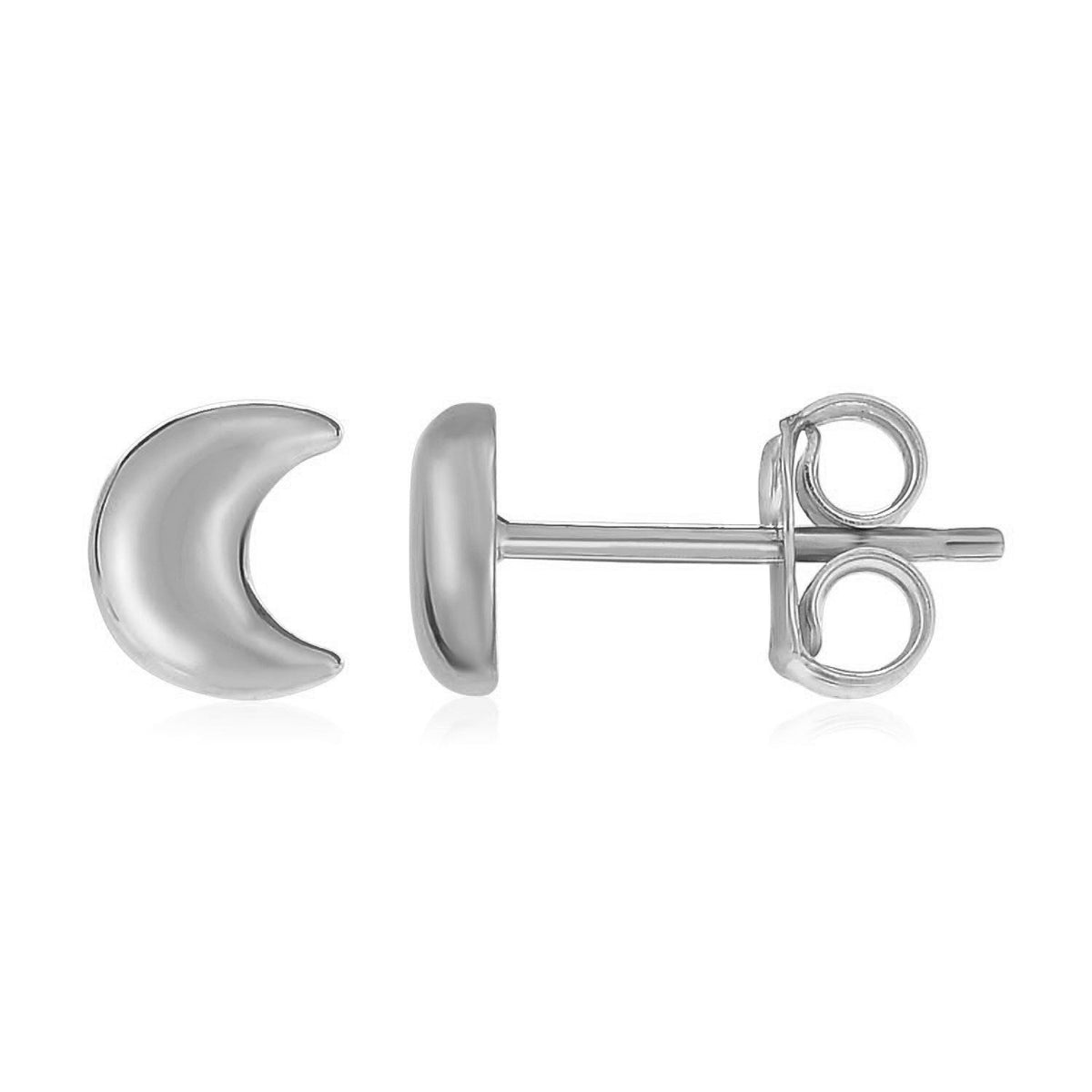14K White Gold Moon Post Earrings