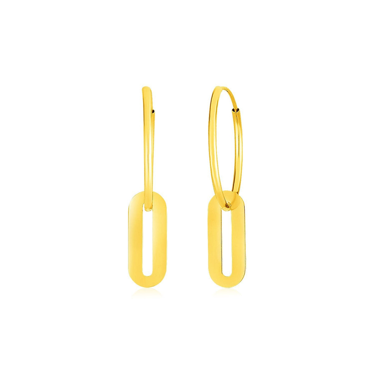 14K Yellow Gold Paperclip Link Hoop Earrings