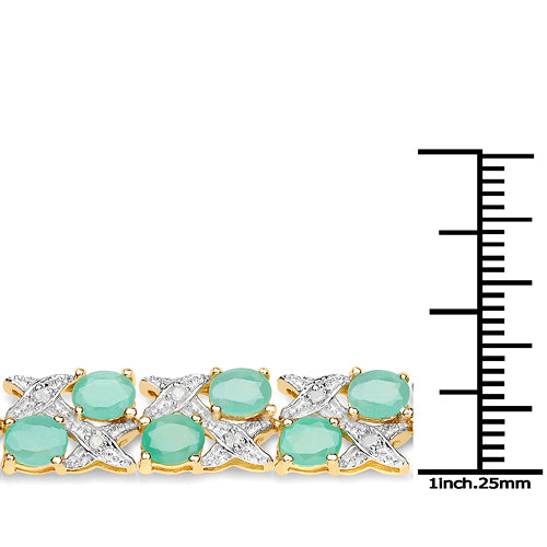 14K Yellow Gold Plated Sterling Silver Emerald and Diamond Crossover Bracelet