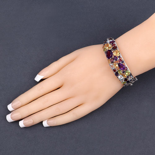 Sterling Silver Multi-Stone Bangle Bracelet