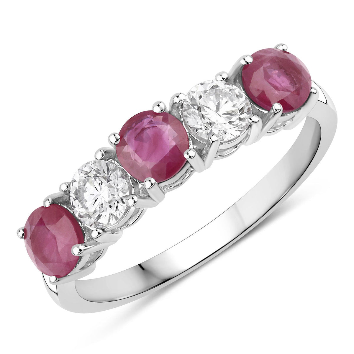 14K White Gold Ruby and Lab Grown Diamond Five-Stone Ring