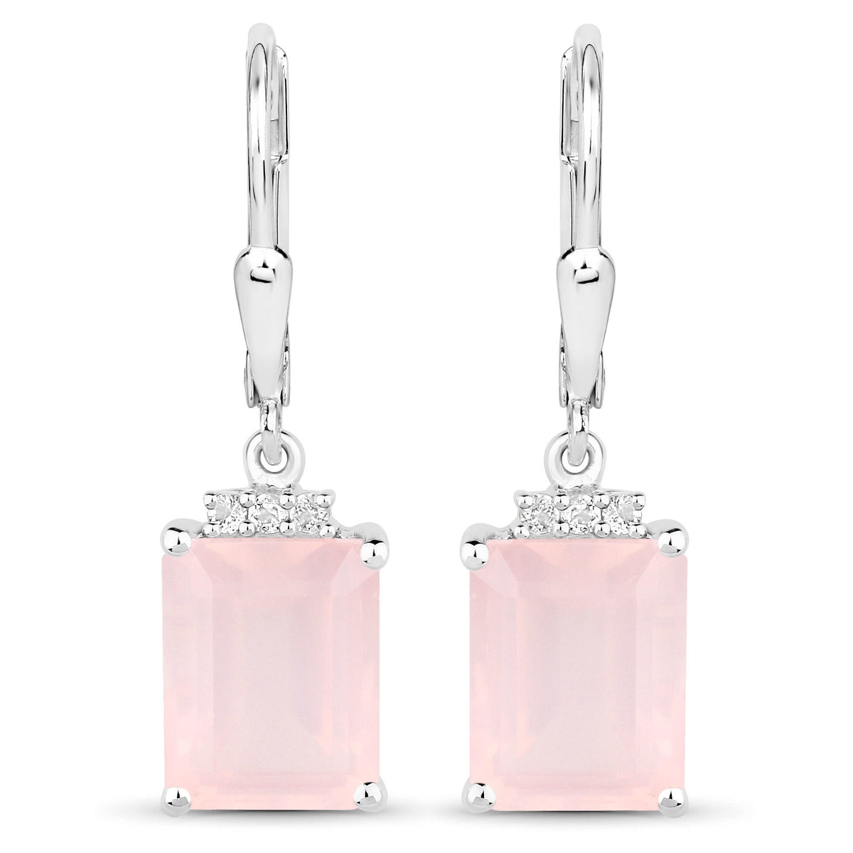 Sterling Silver Rose Quartz and White Topaz Leverback Earrings