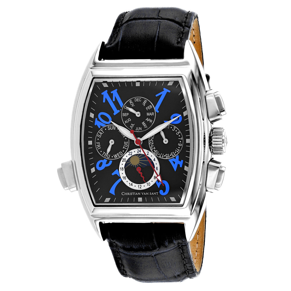 Christian Van Sant Grandeur Black Leather Automatic Watch