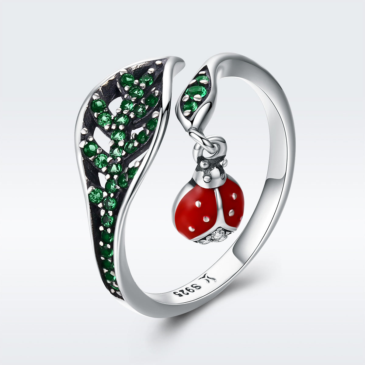 Sterling Silver Beetle and Leaf Design Ring