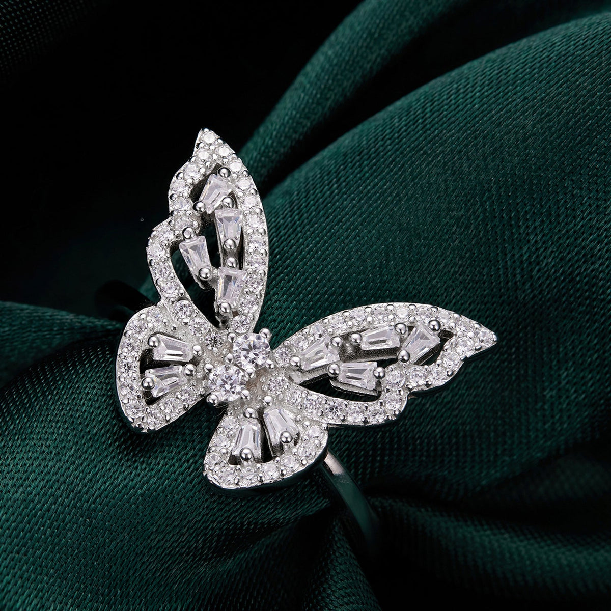 Sterling Silver White Gold Plated CZ Pavé Ring