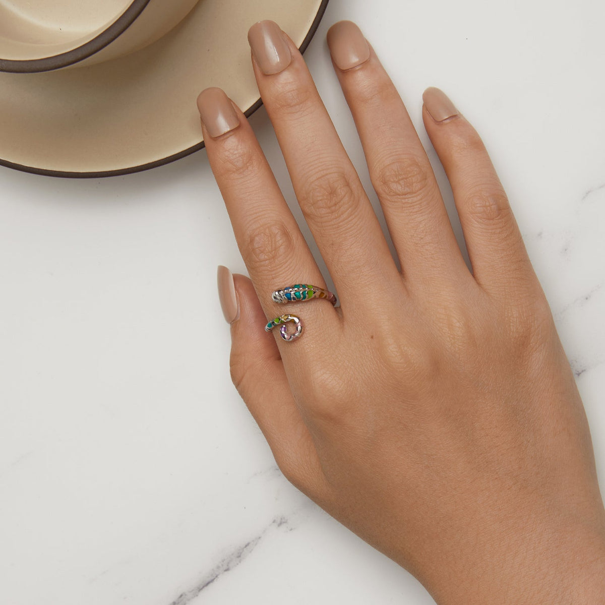 Sterling Silver Enamel Pavé Cubic Zirconia Ring