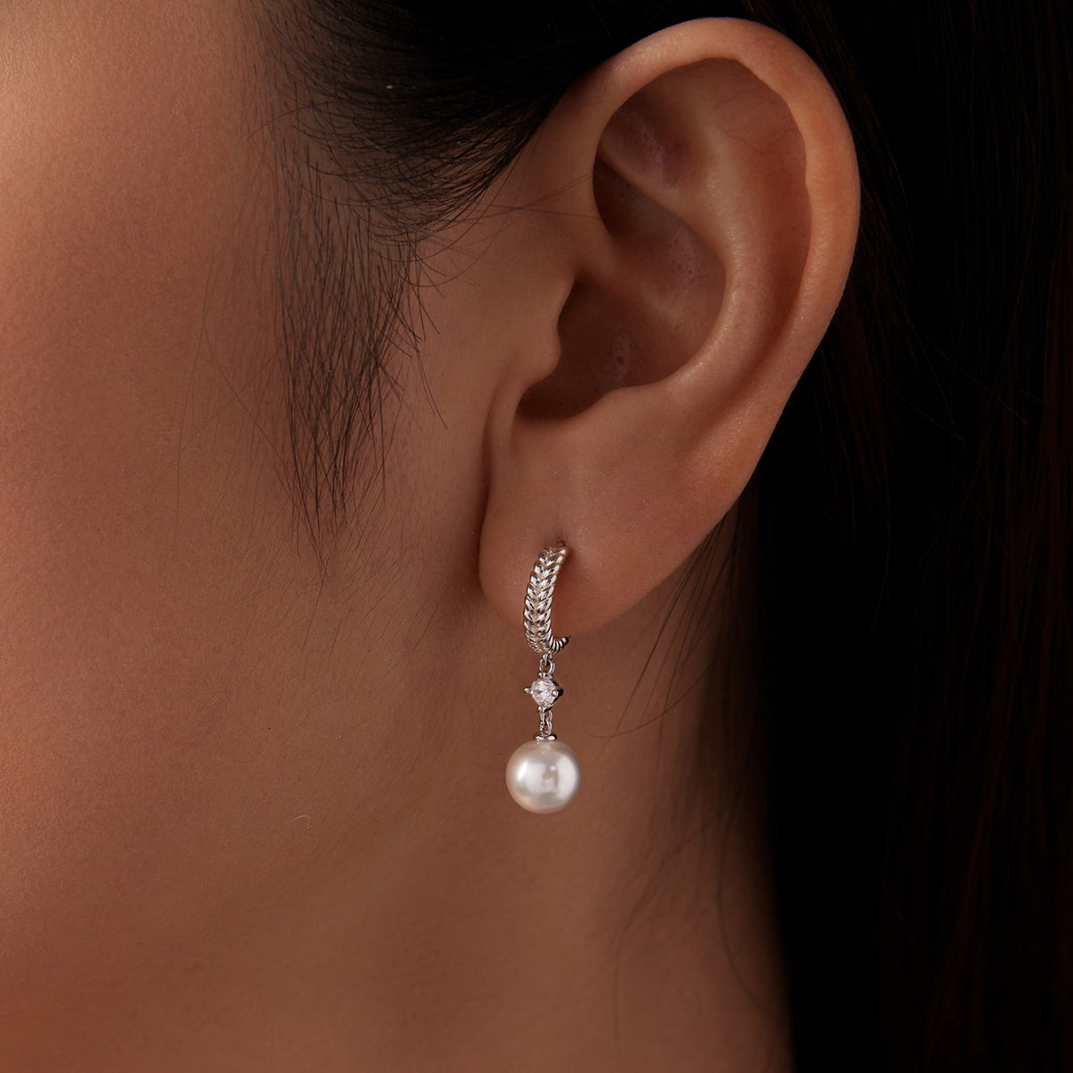 Sterling Silver Moissanite and Synthetic Pearl Earrings
