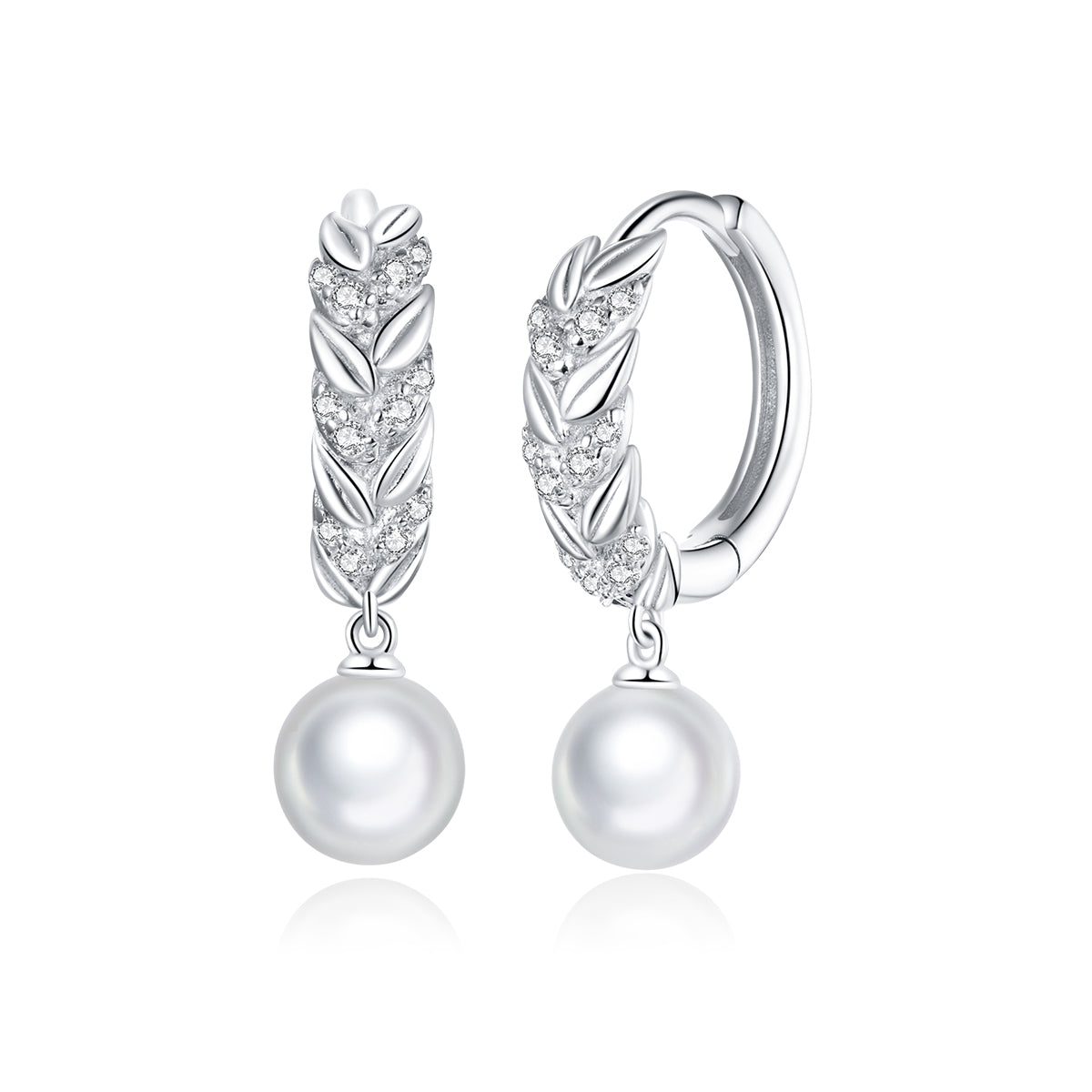 Sterling Silver Shell Pearl and CZ Earrings