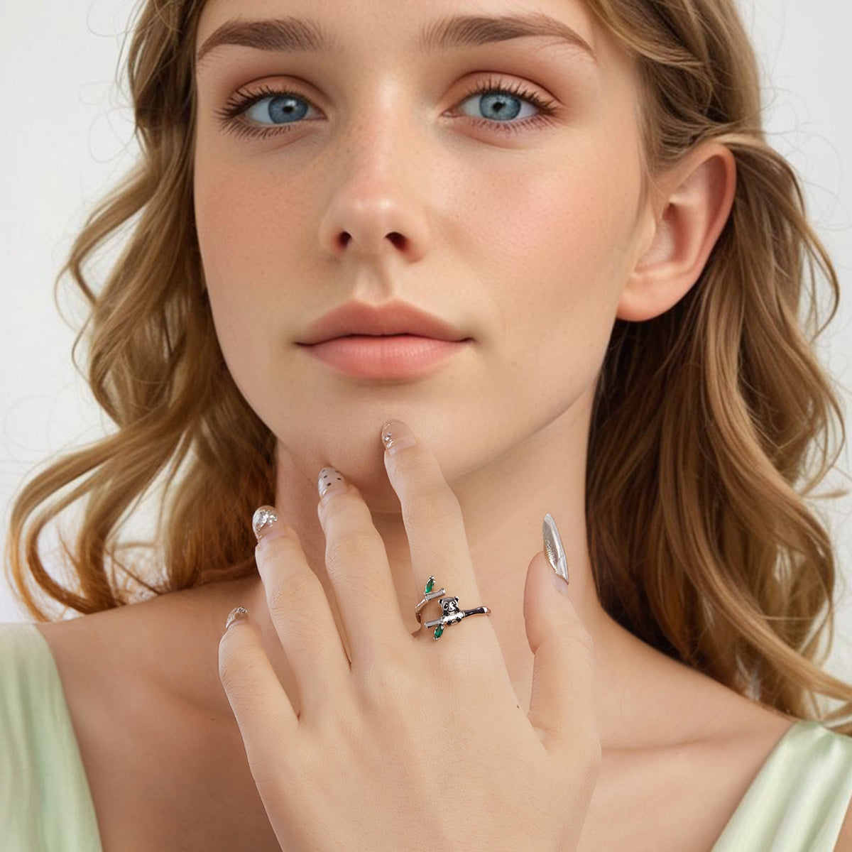 Sterling Silver White Gold Plated Enamel Pave CZ Ring