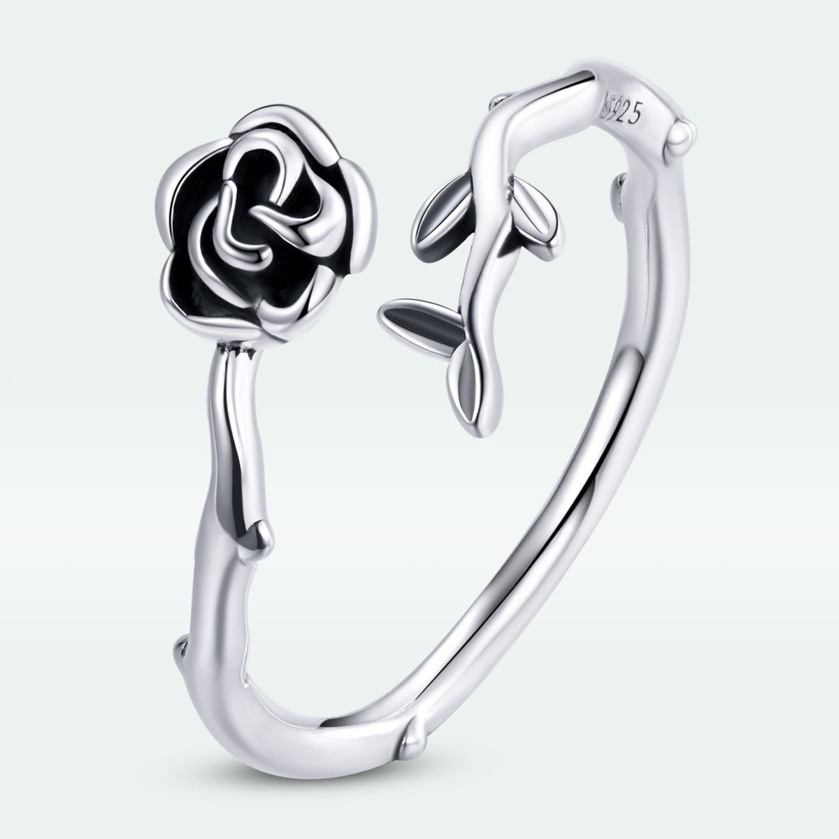 Sterling Silver Oxidized Silver Rose Ring