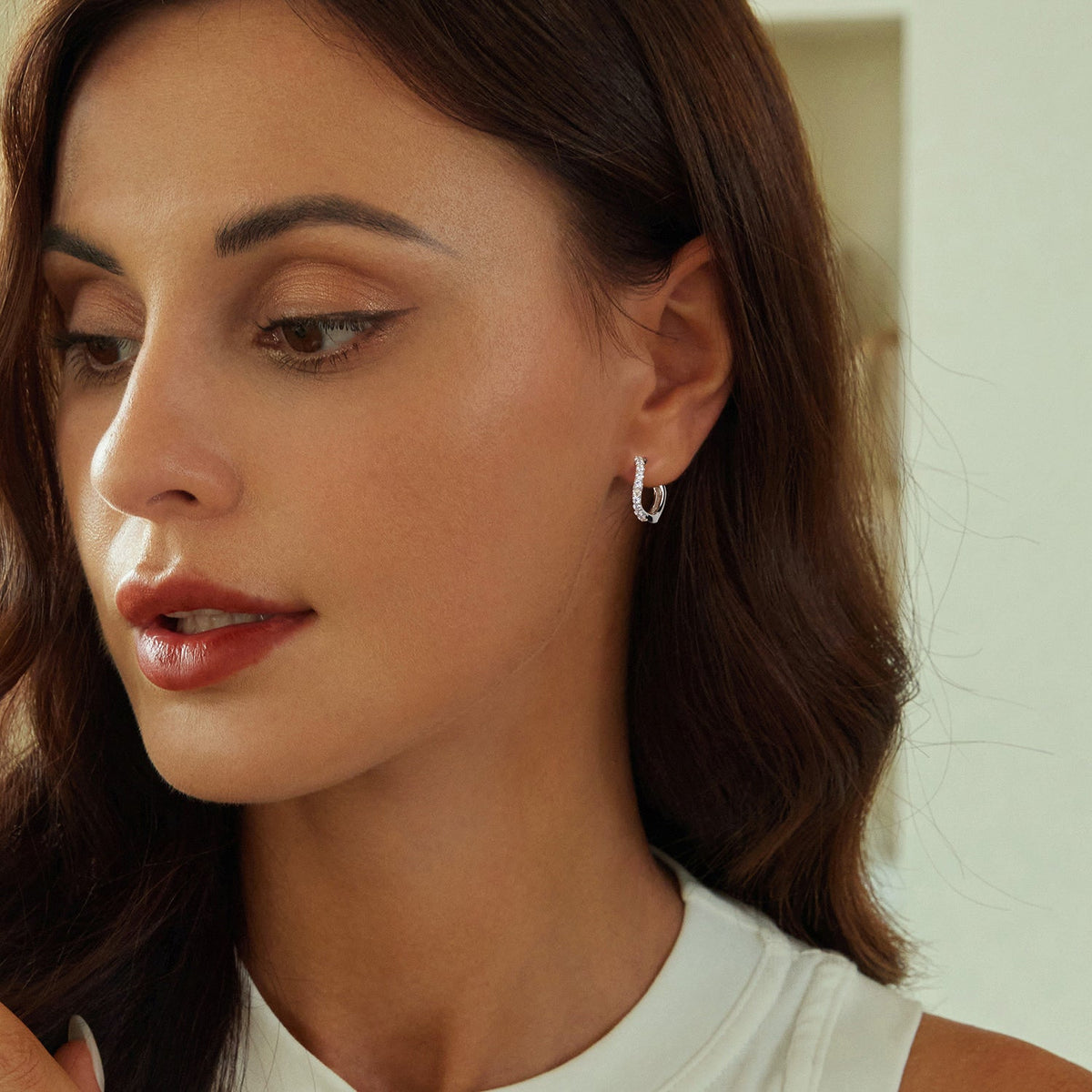 Sterling Silver Pavé CZ Hoop Earrings