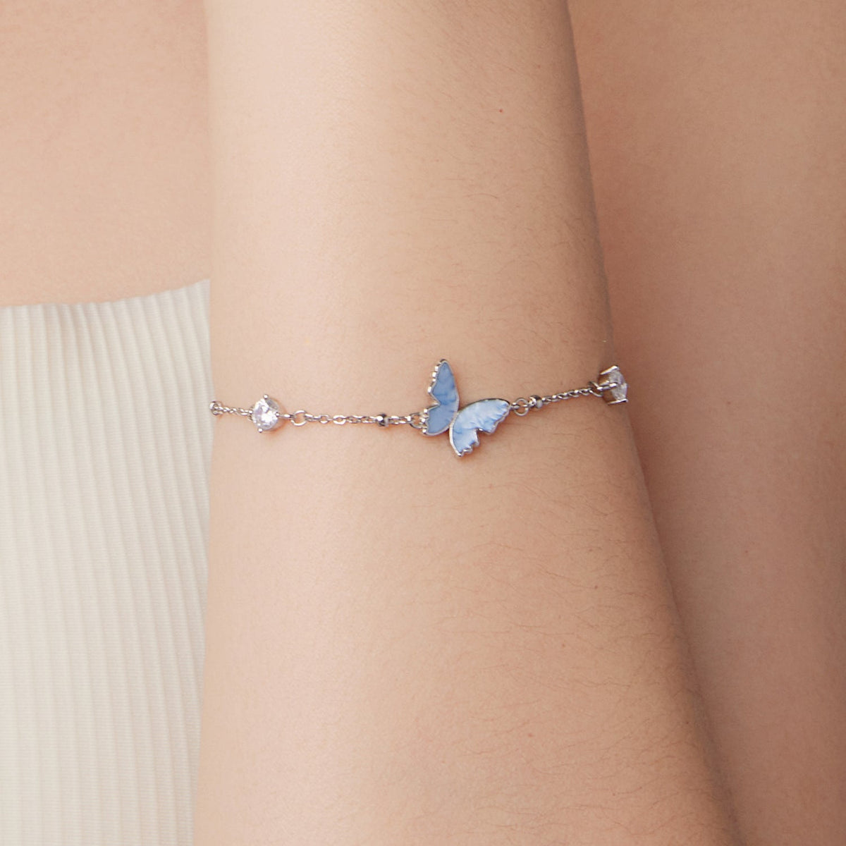 Sterling Silver White Gold Plated Enamel and CZ Bracelet