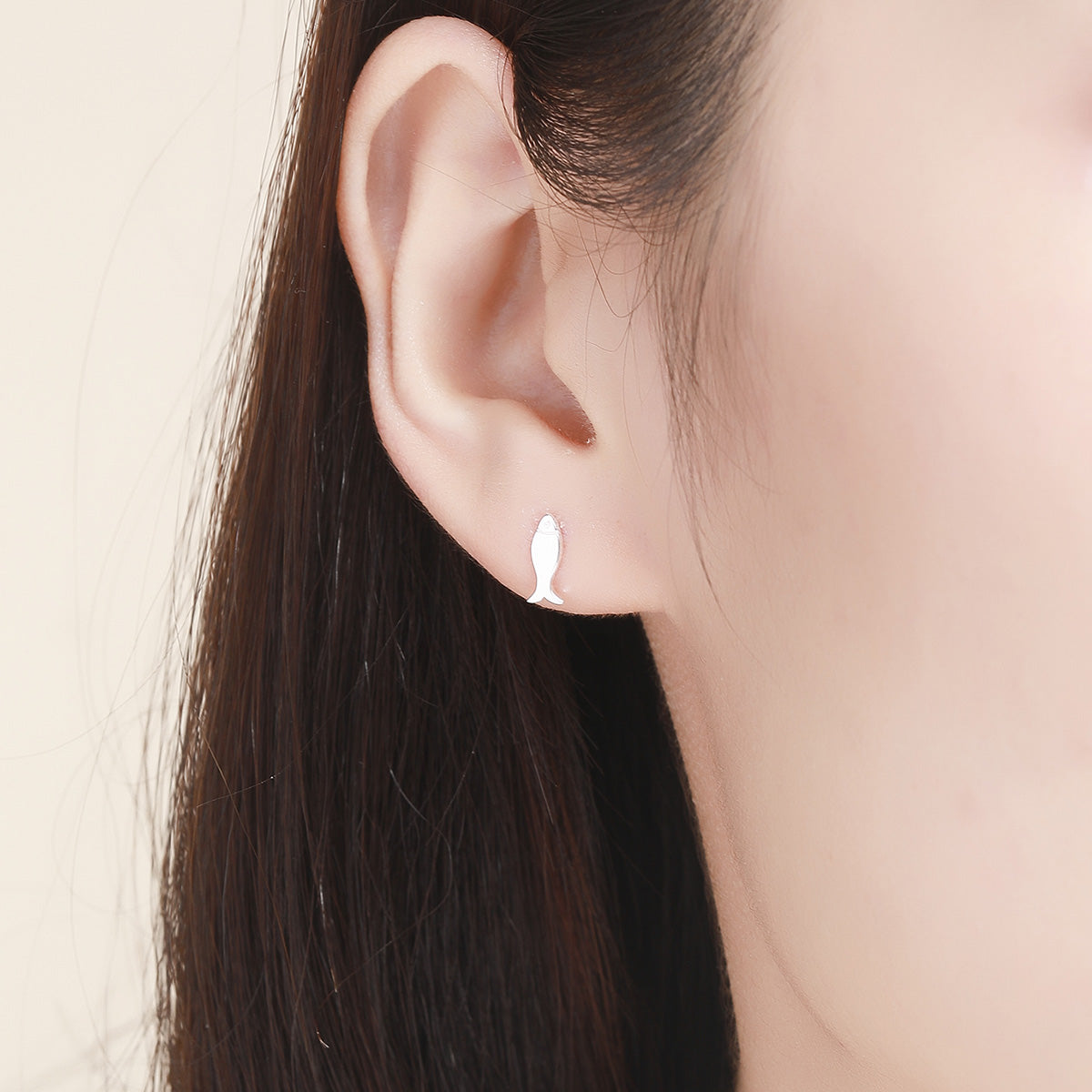 Sterling Silver Platinum Plated Fish and Cat Motif Earrings