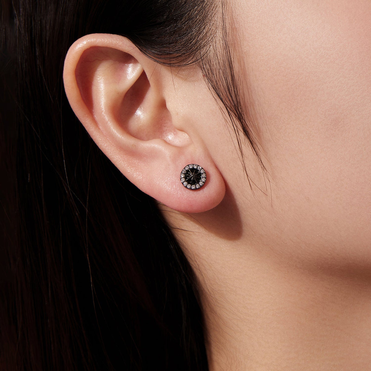 Sterling Silver Black Gold Plated Pavé CZ Enamel Earrings