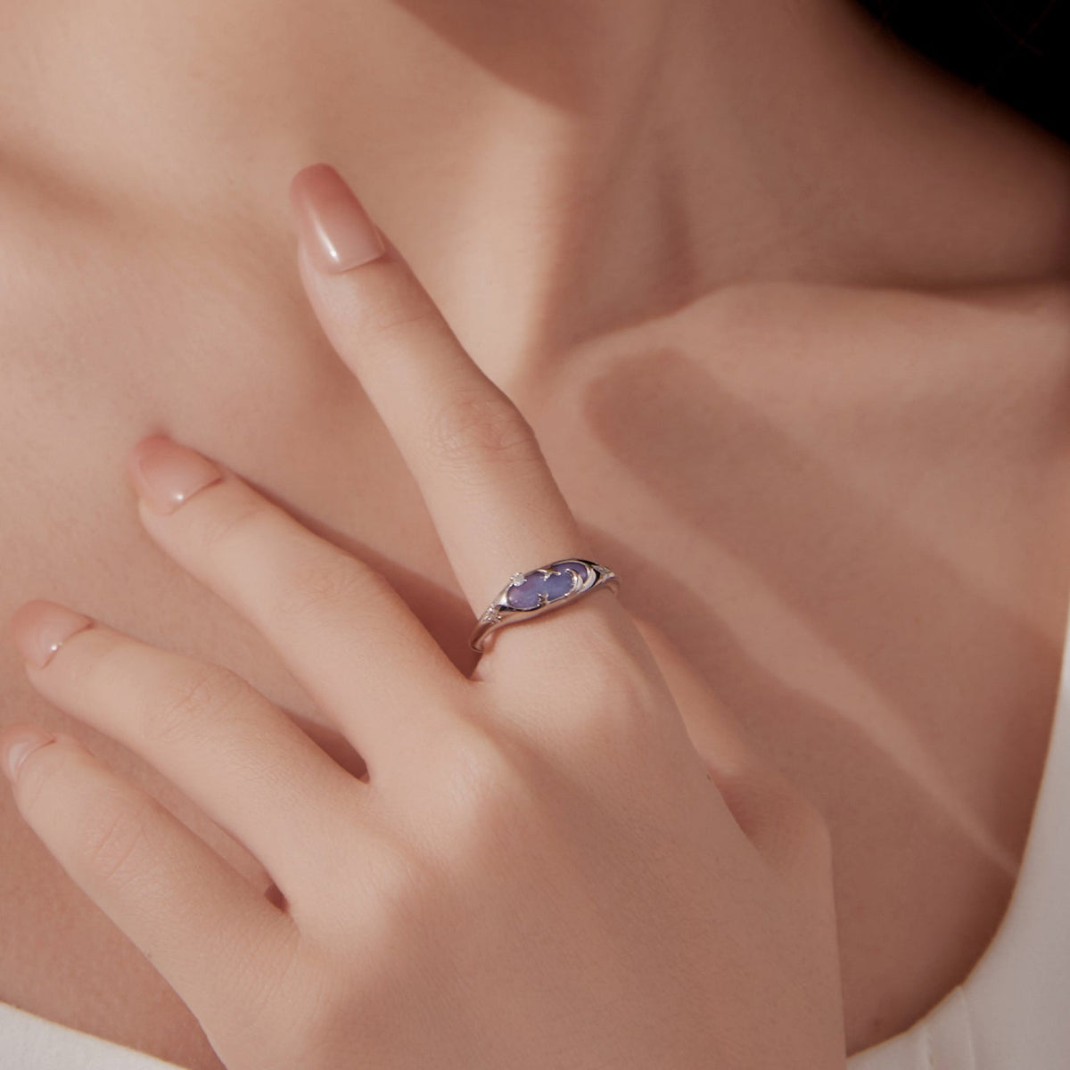 Sterling Silver Luminous Stone Pavé Ring