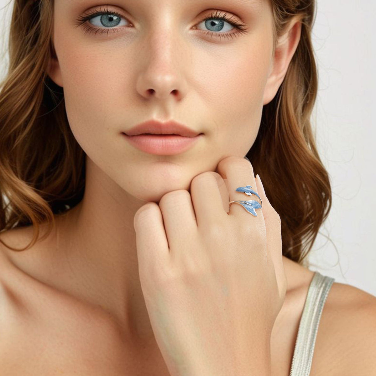 Sterling Silver White Gold Plated Enamel Ring