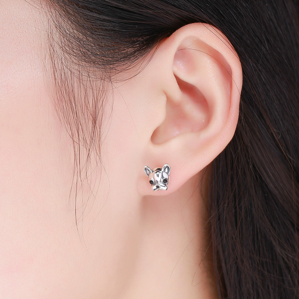 Silver Oxidized Enamel Stud Earrings
