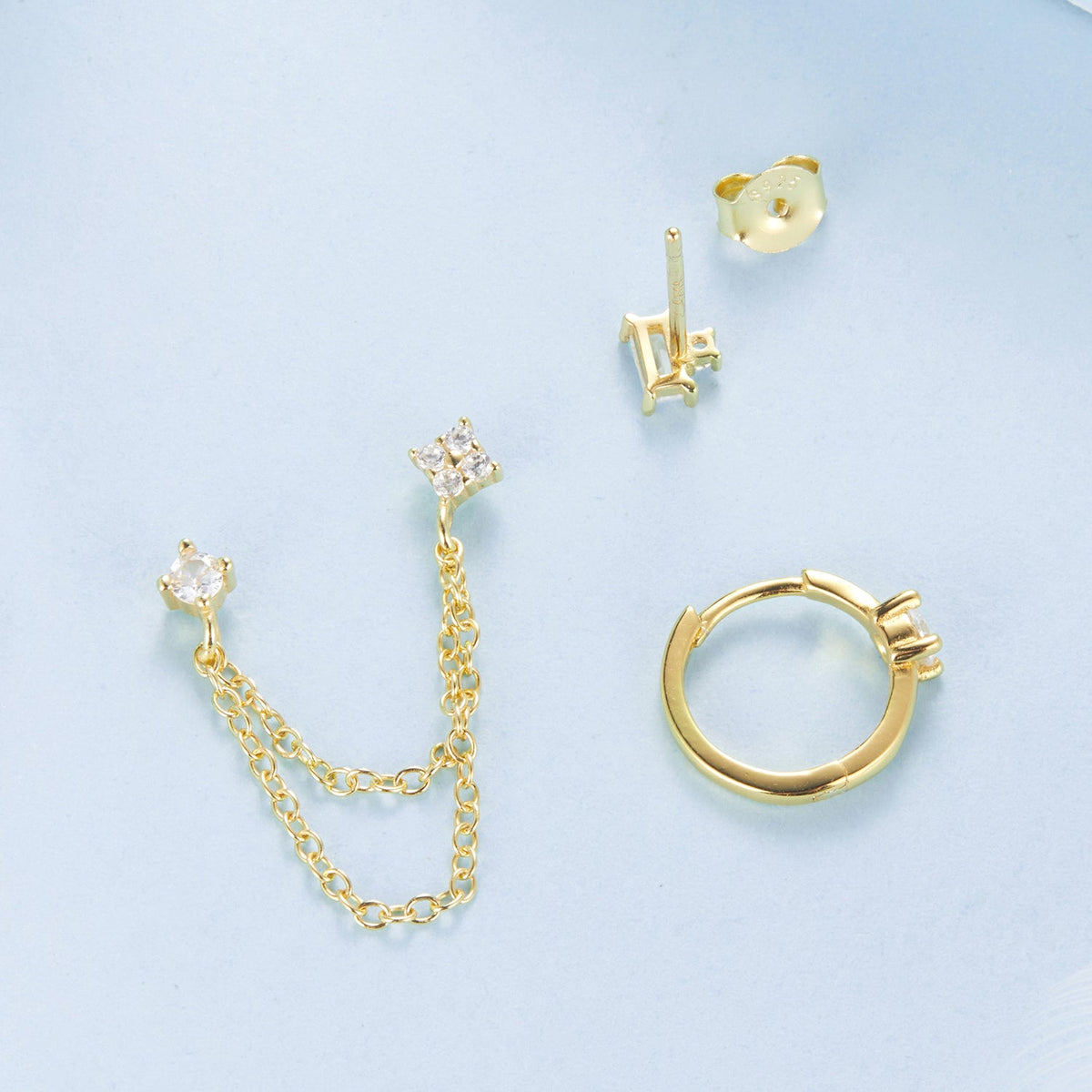 Sterling Silver Gold Plated Cubic Zirconia Stud Earrings