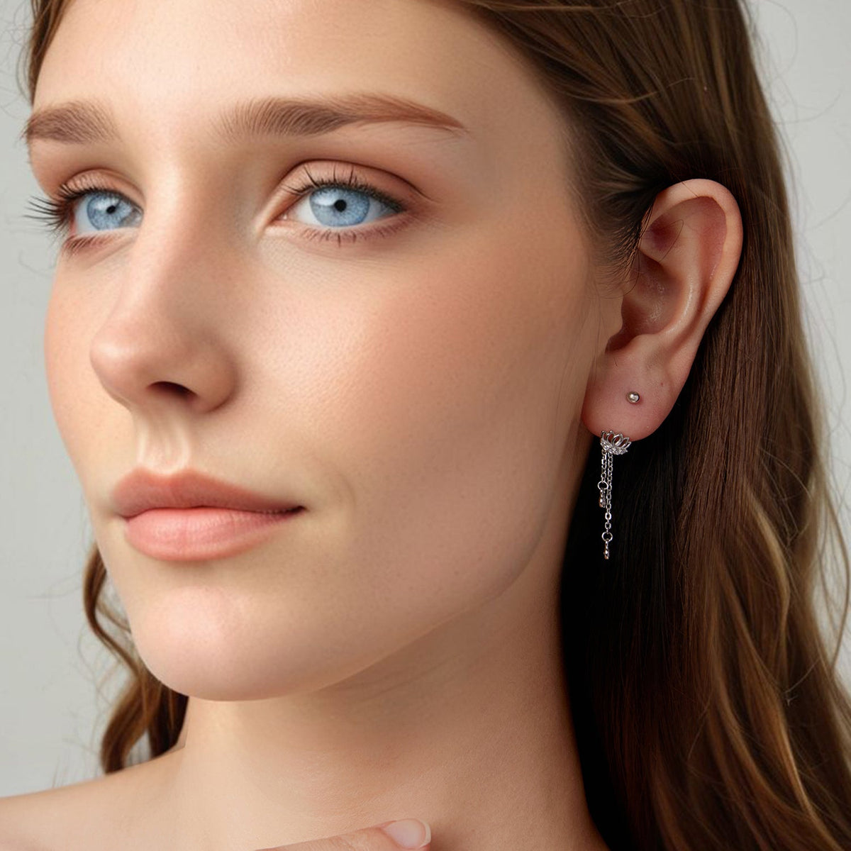 Sterling Silver White Gold Plated Pavé CZ Drop Earrings