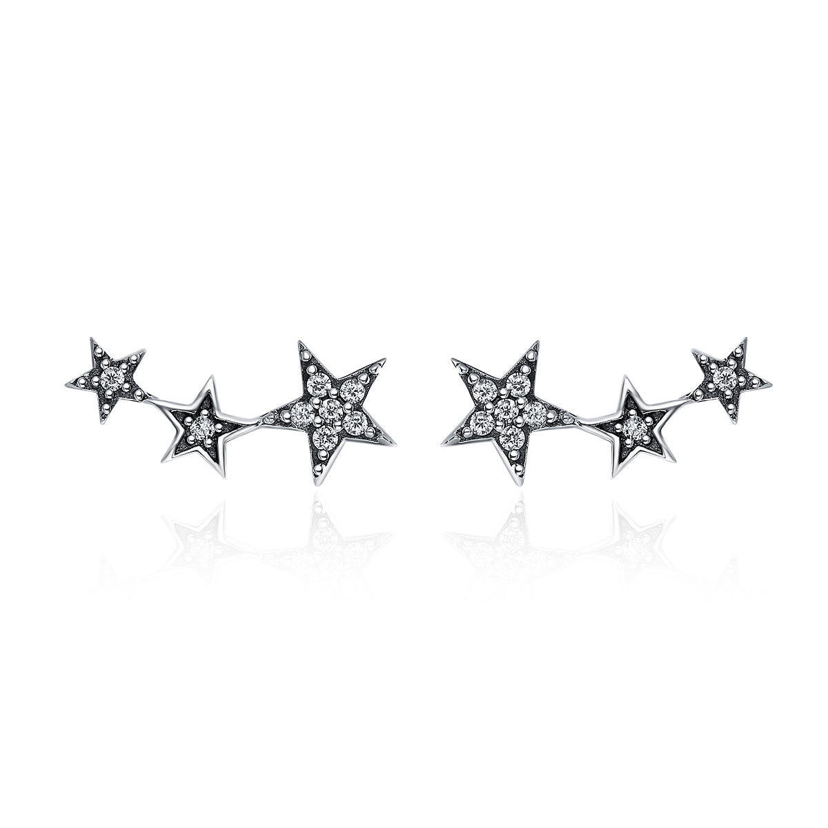 Sterling Silver Oxidized Pavé Cubic Zirconia Earrings