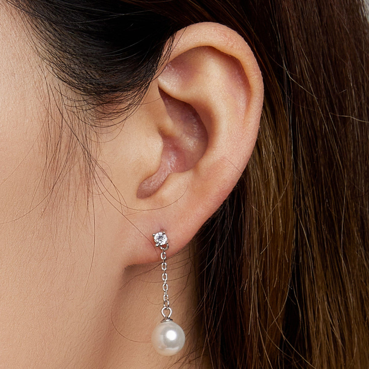 Sterling Silver CZ and Shell Pearl Drop Earrings