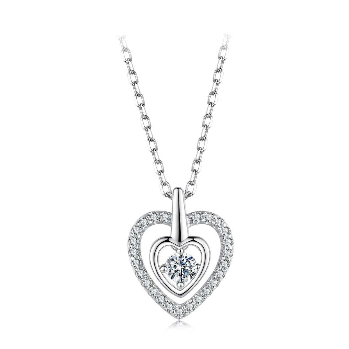 925 Sterling Silver White Gold Plated Moissanite 40+5cm Pavé CZ Necklace for Women