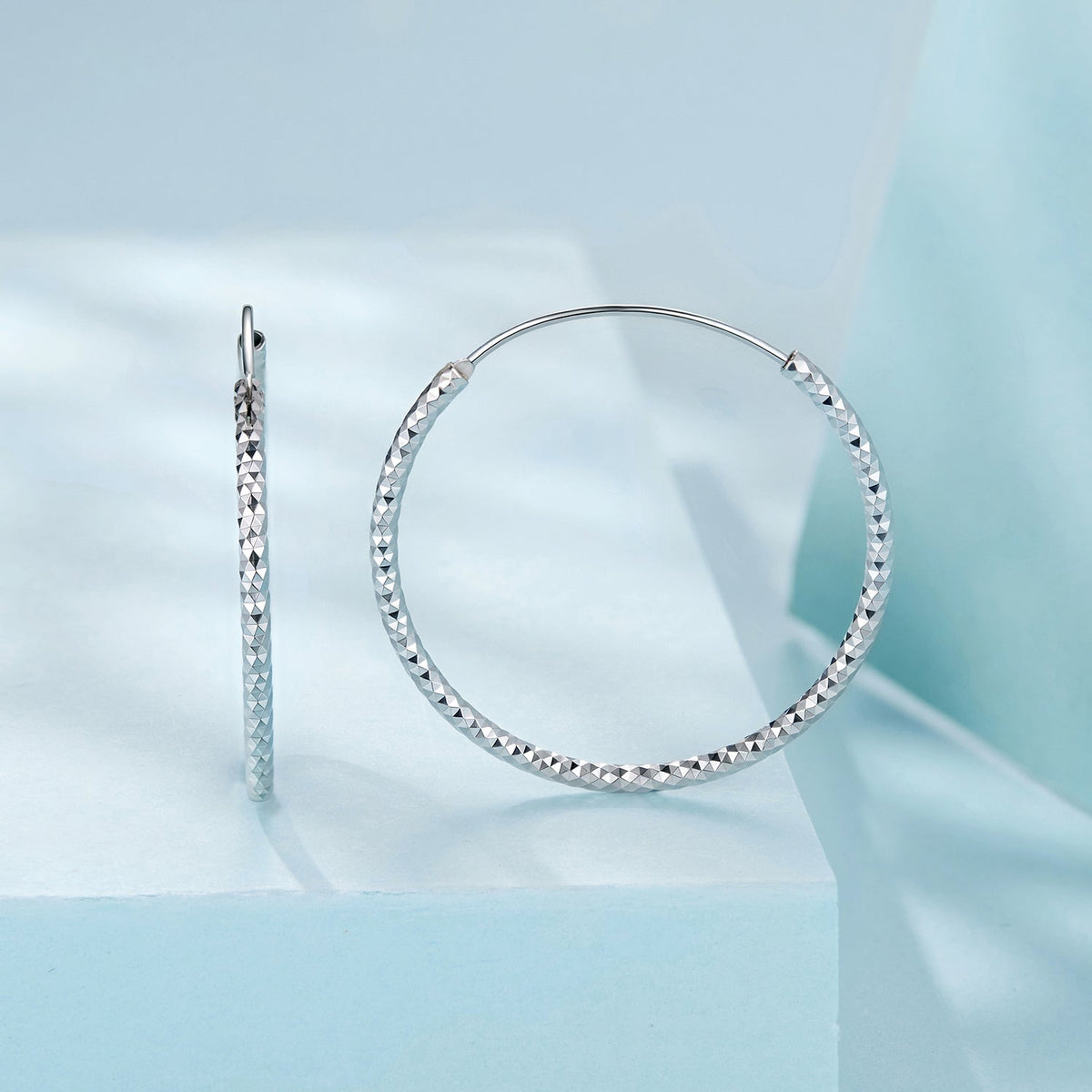 Sterling Silver White Gold Plated Hoop Earrings