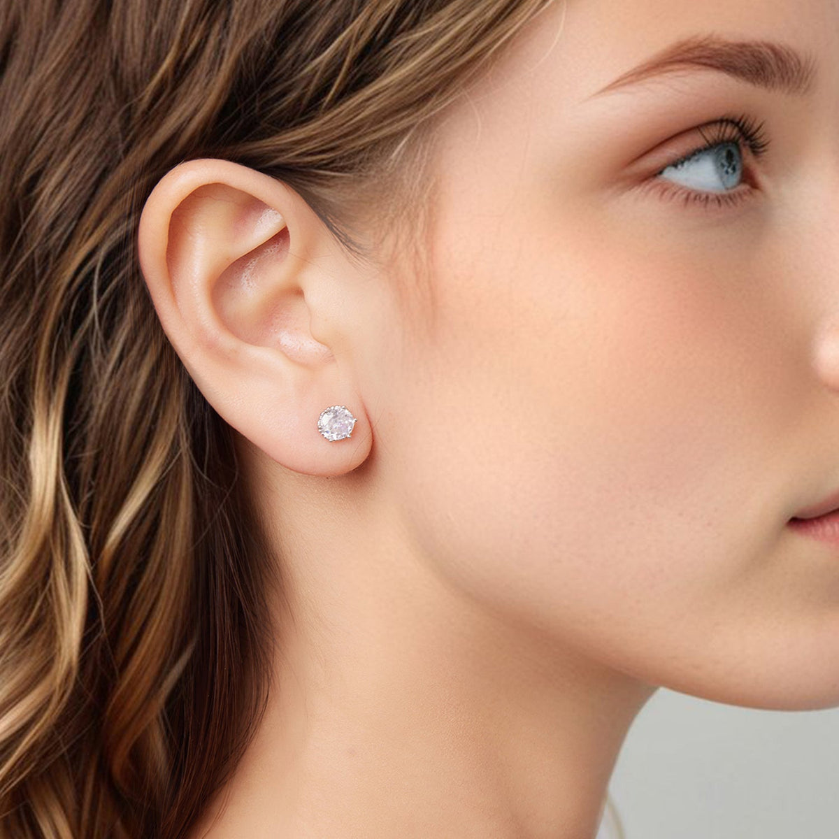 Sterling Silver White Gold Plated Pavé Cubic Zirconia Earrings