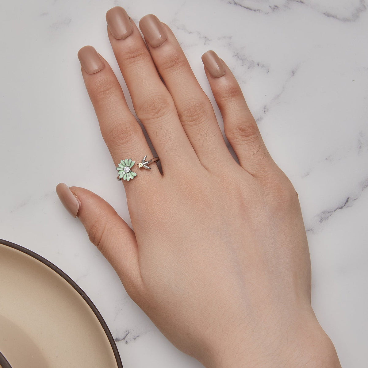 Sterling Silver Enamel Cubic Zirconia Ring
