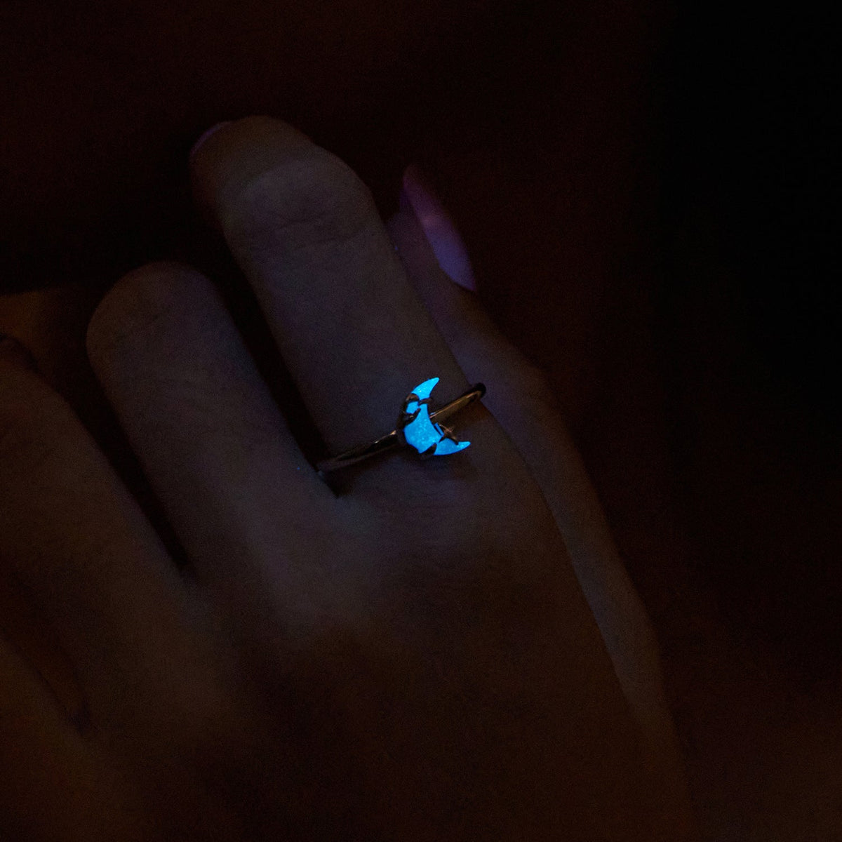 Sterling Silver Luminous Stone Moon Ring