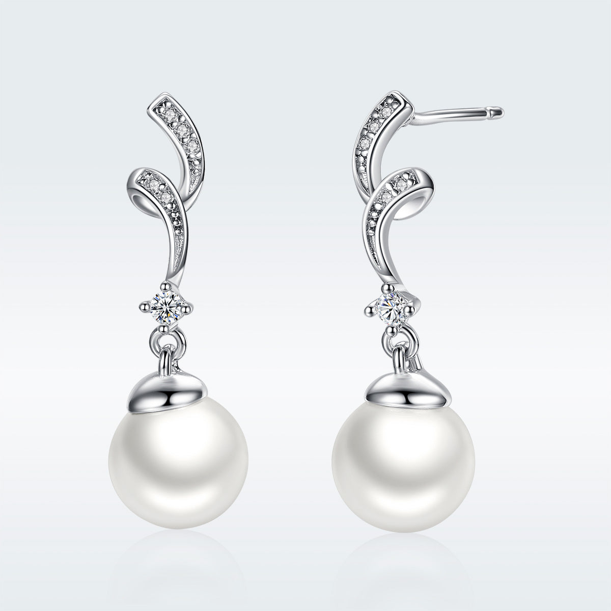 Sterling Silver CZ & Shell Pearl Drop Earrings