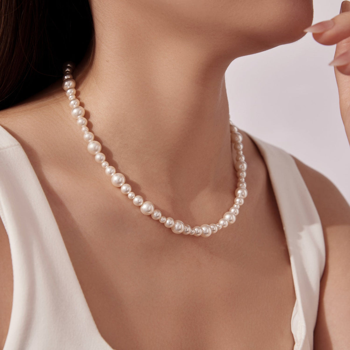 Sterling Silver White Gold Plated Synthetic Pearl Necklace