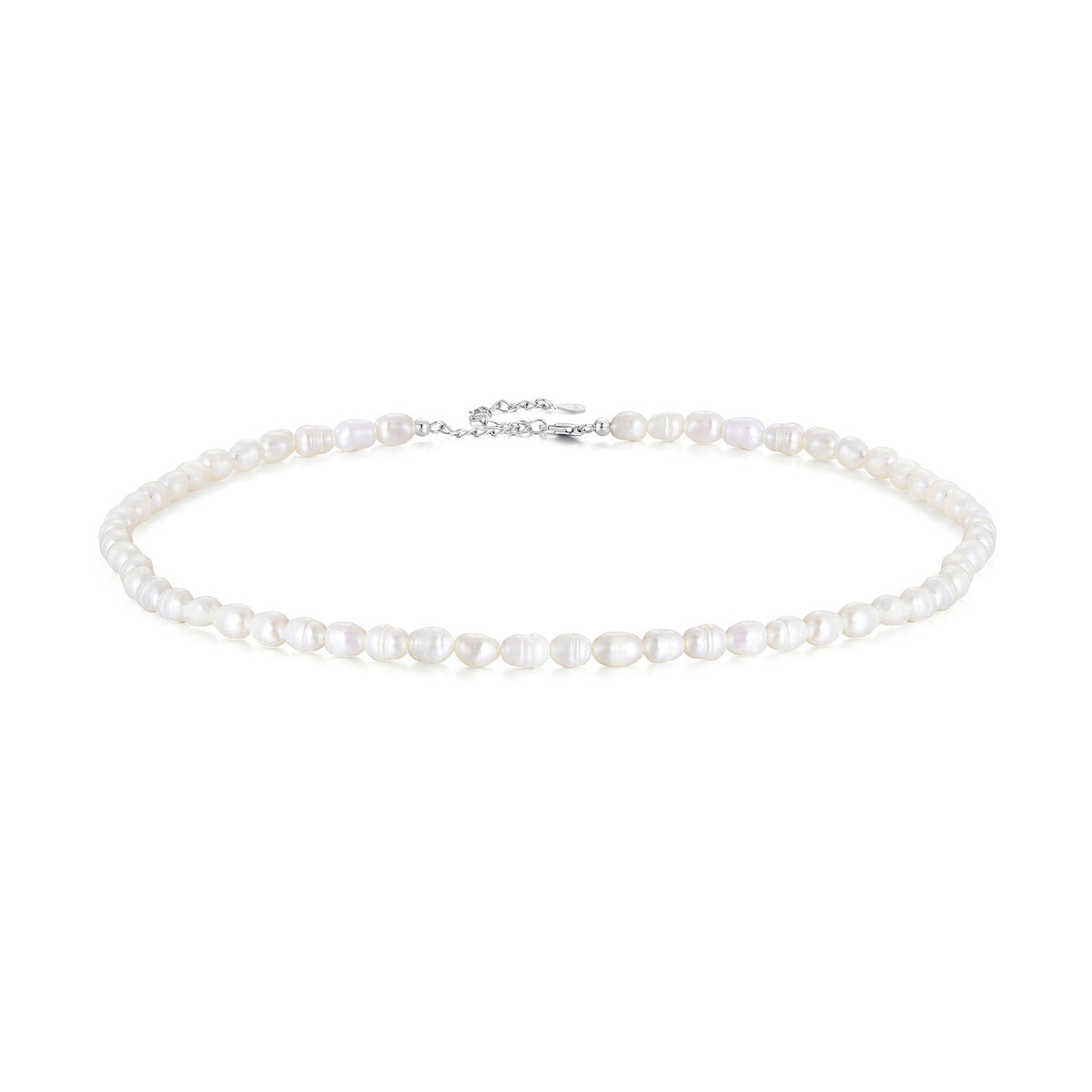 Sterling Silver Natural Pearl Platinum Plated Necklace