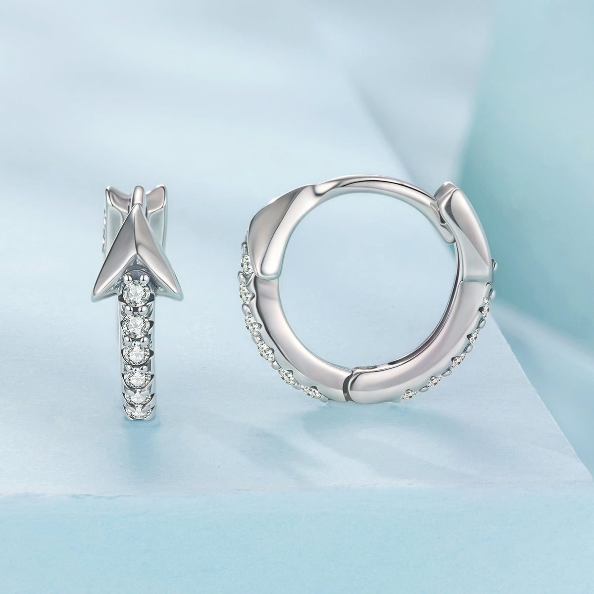 Sterling Silver Pavé CZ Oxidized Hoop Earrings