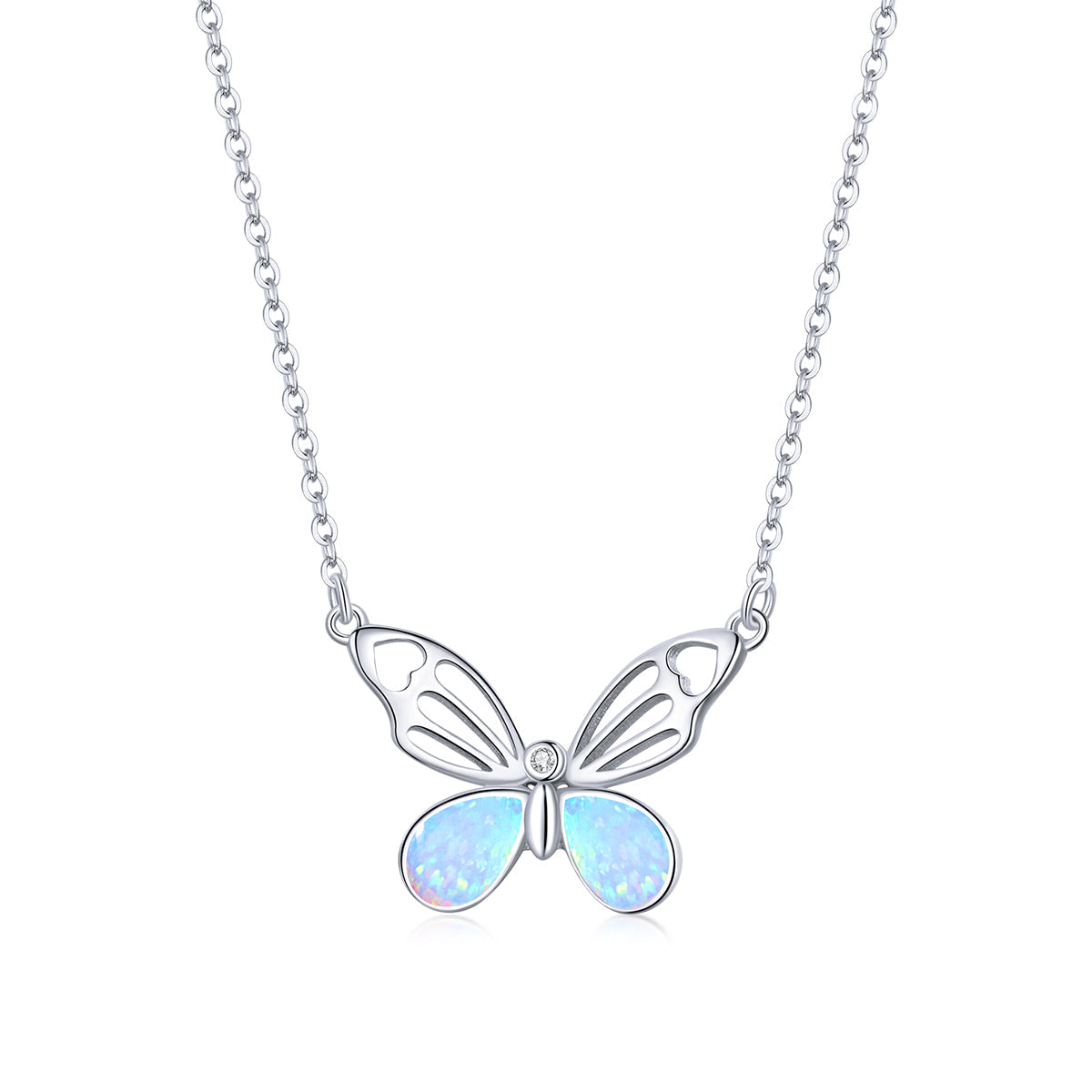 Sterling Silver Translucent Opal and Cubic Zirconia Necklace