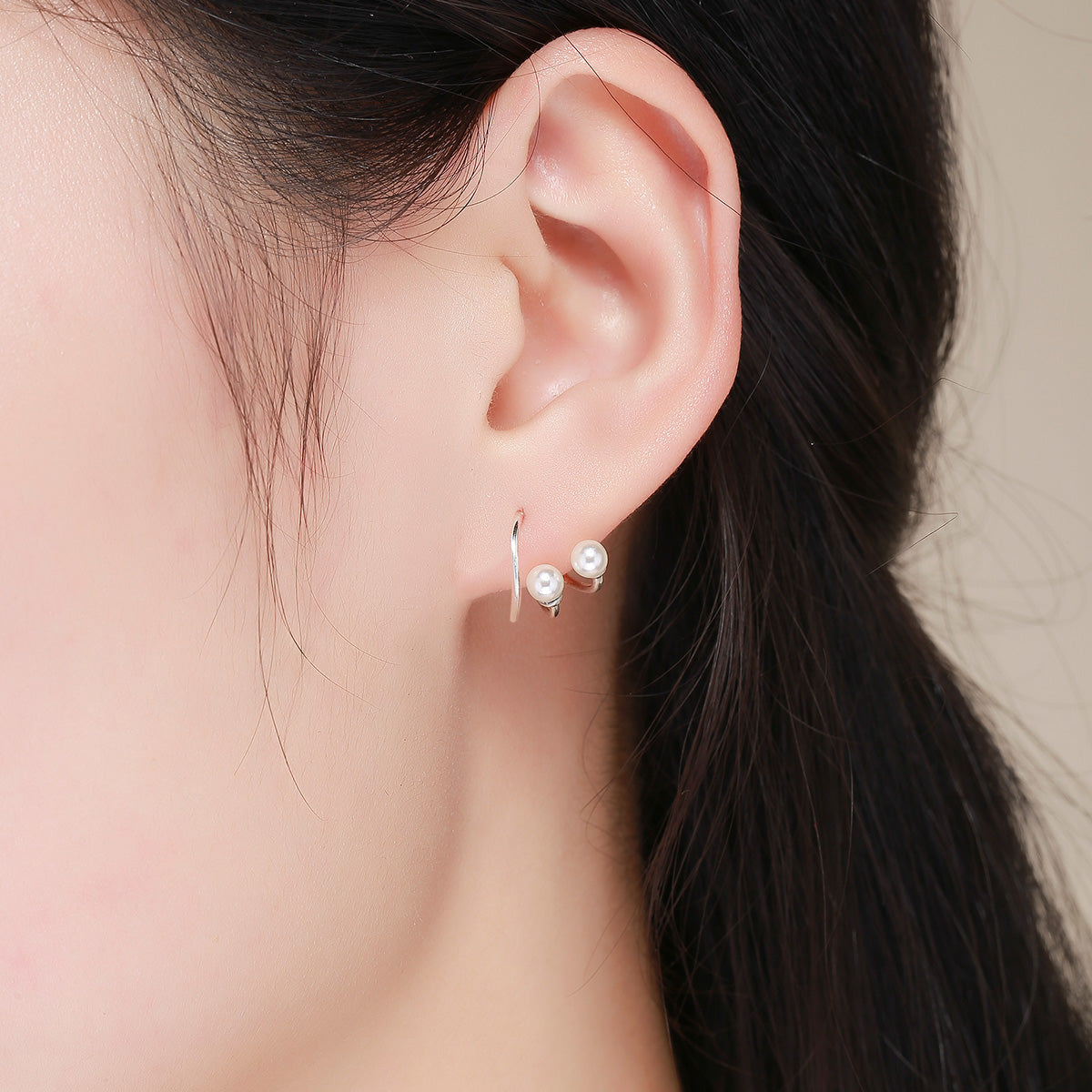 Sterling Silver Oxidized Shell Pearl Drop Earrings