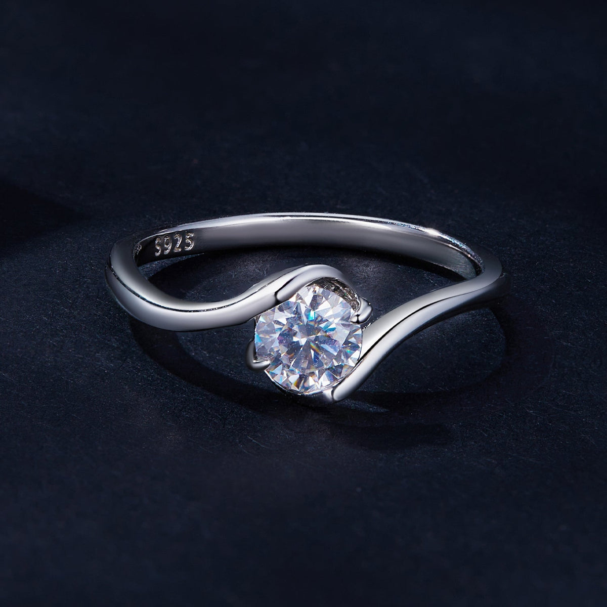 Platinum-Plated Sterling Silver Moissanite Solitaire Ring