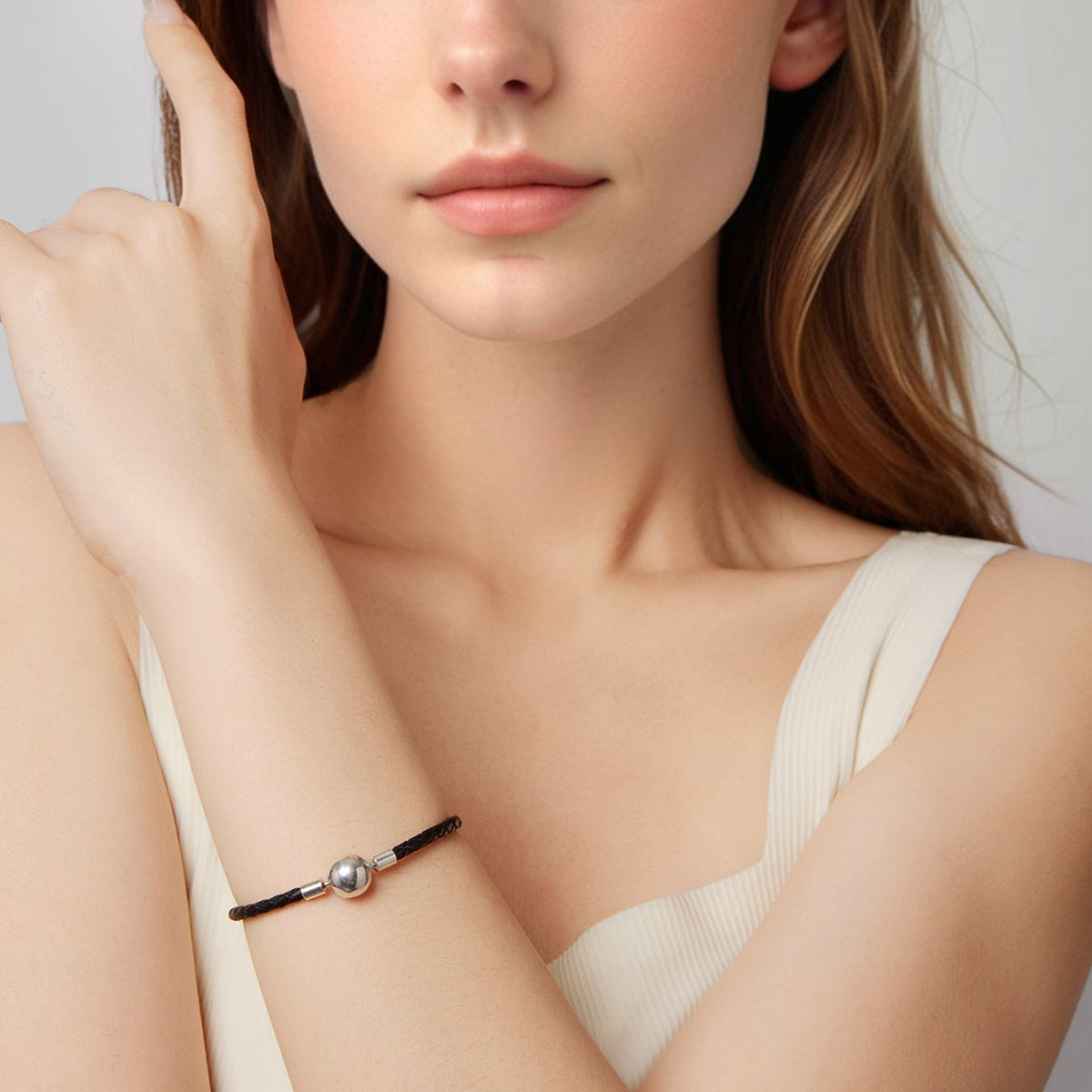 Sterling Silver Oxidized Leather Rope Bracelet
