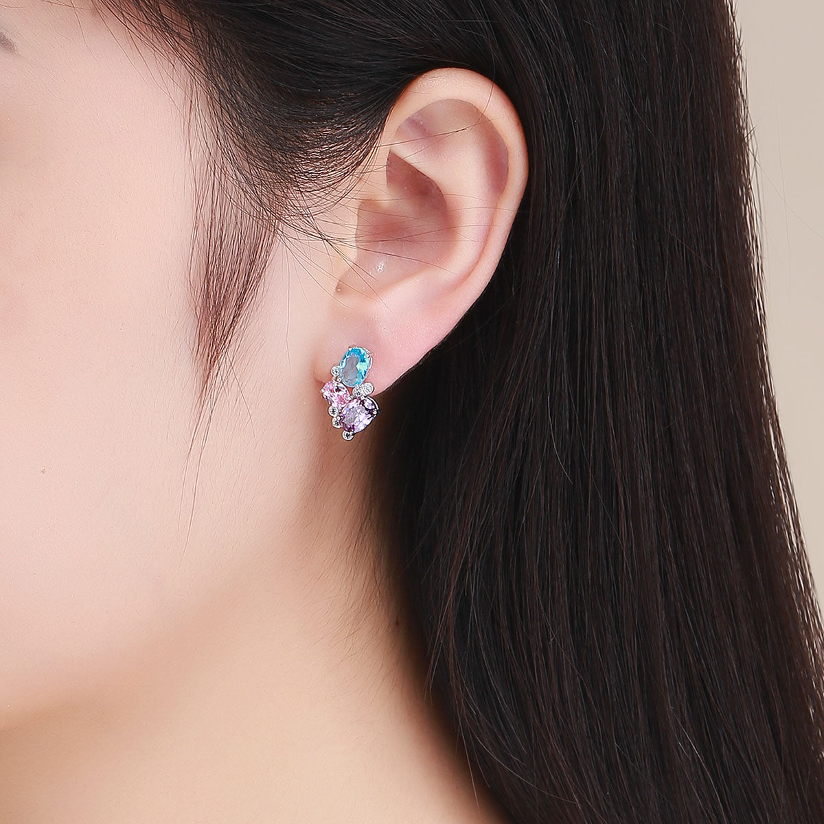 Sterling Silver Transparent Glass Pavé Drop Earrings