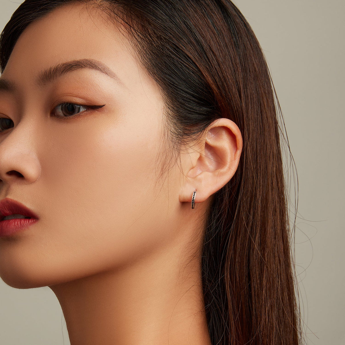 Sterling Silver Oxidized Pavé CZ Hoop Earrings