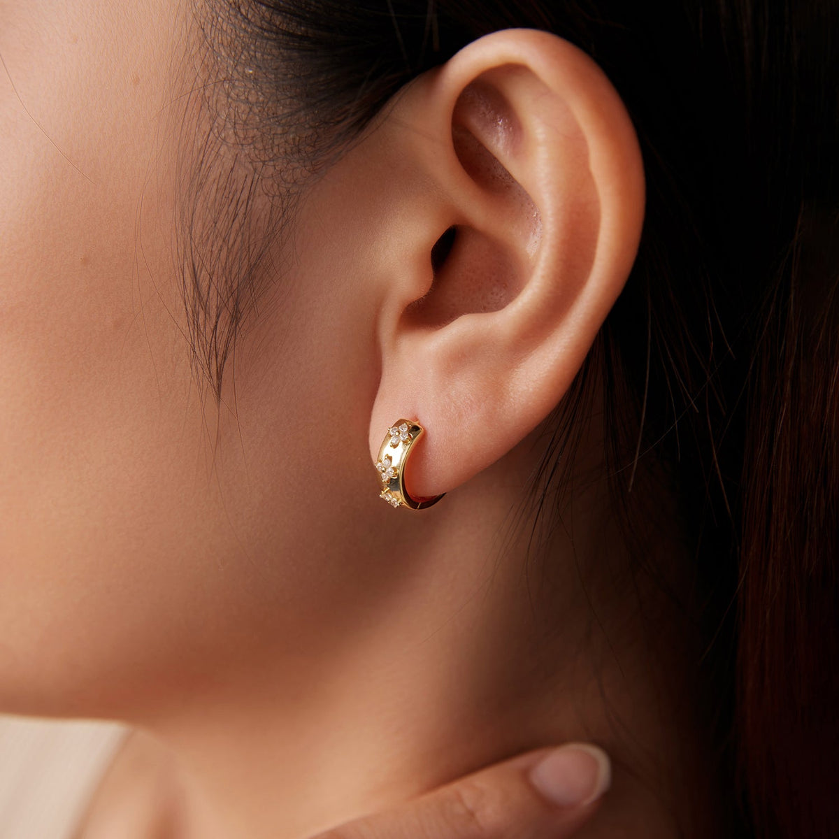 Gold Plated Sterling Silver Moissanite Hoop Earrings