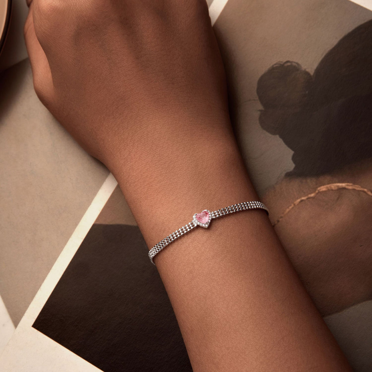 Sterling Silver White Gold Plated Cubic Zirconia Pavé Pendant Bracelet