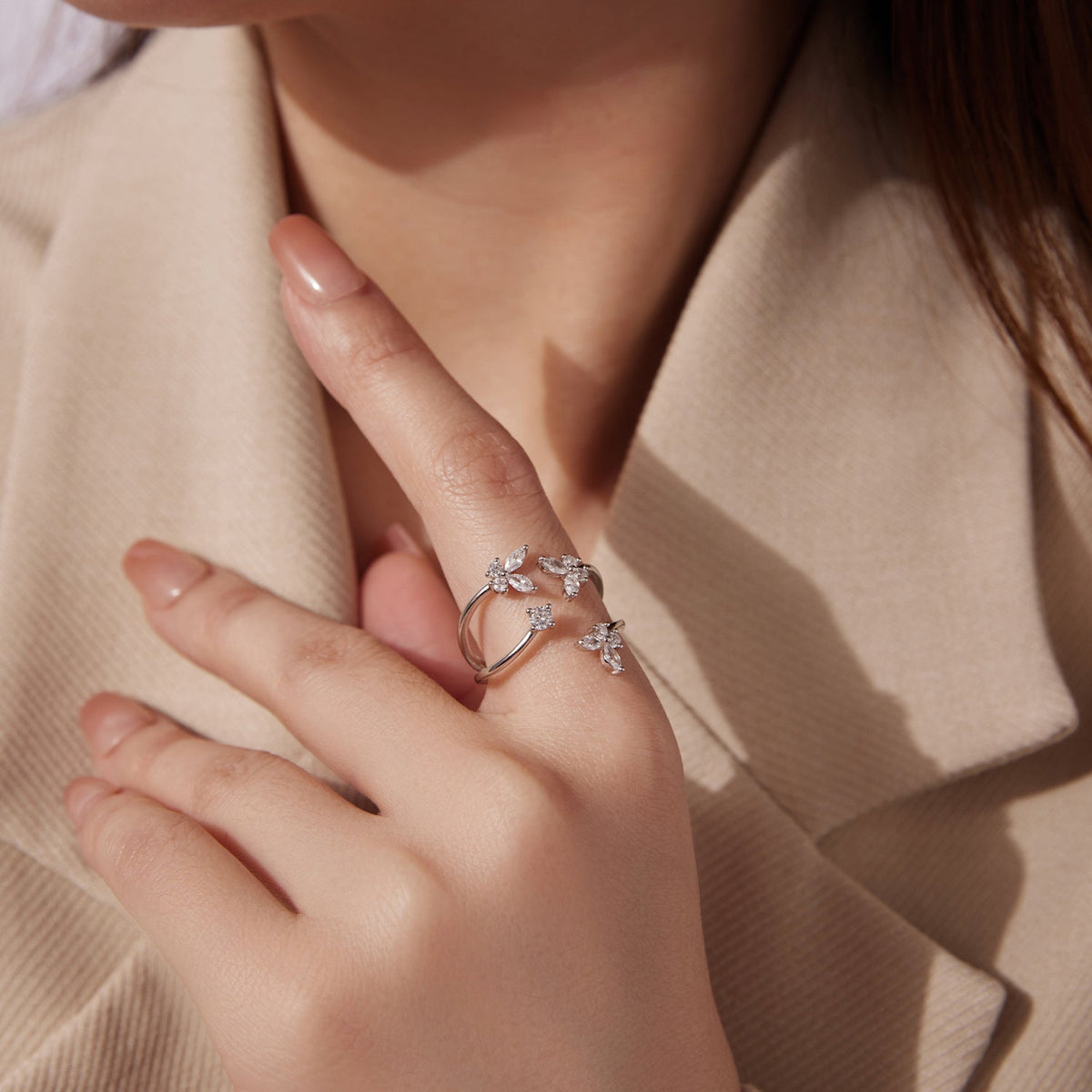Sterling Silver Pavé Cubic Zirconia White Gold Plated Ring