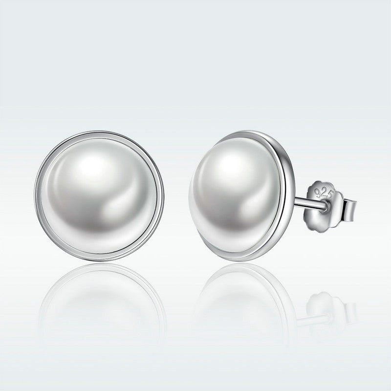 Sterling Silver Shell Pearl and Pavé Cubic Zirconia Earrings