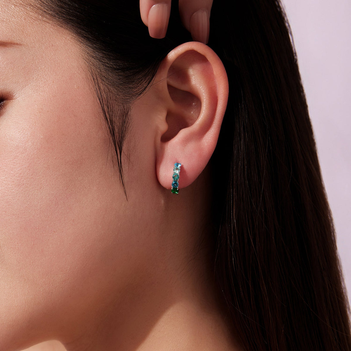 Sterling Silver White Gold Plated Pavé CZ Hoop Earrings