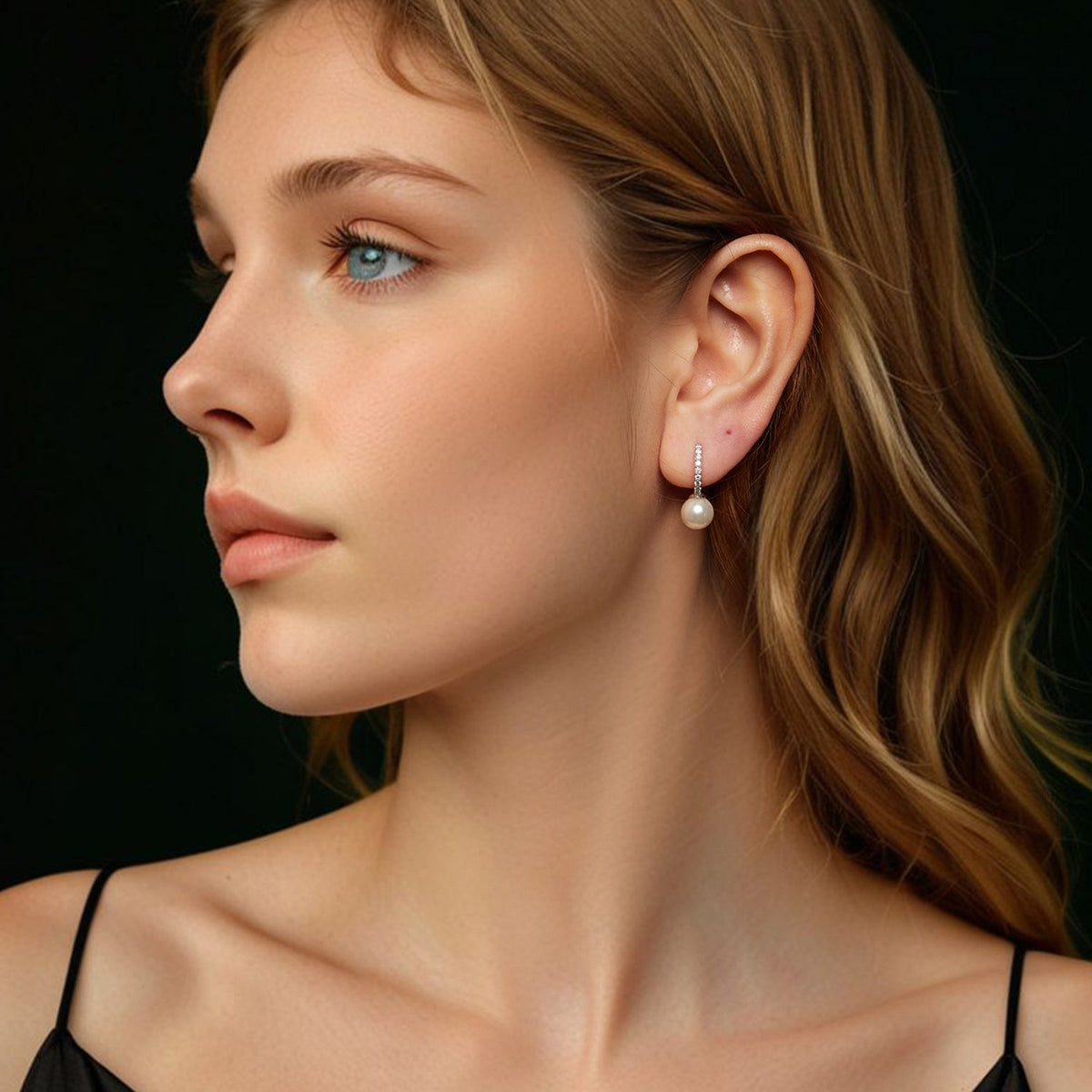 Sterling Silver Moissanite and Shell Pearl Drop Earrings