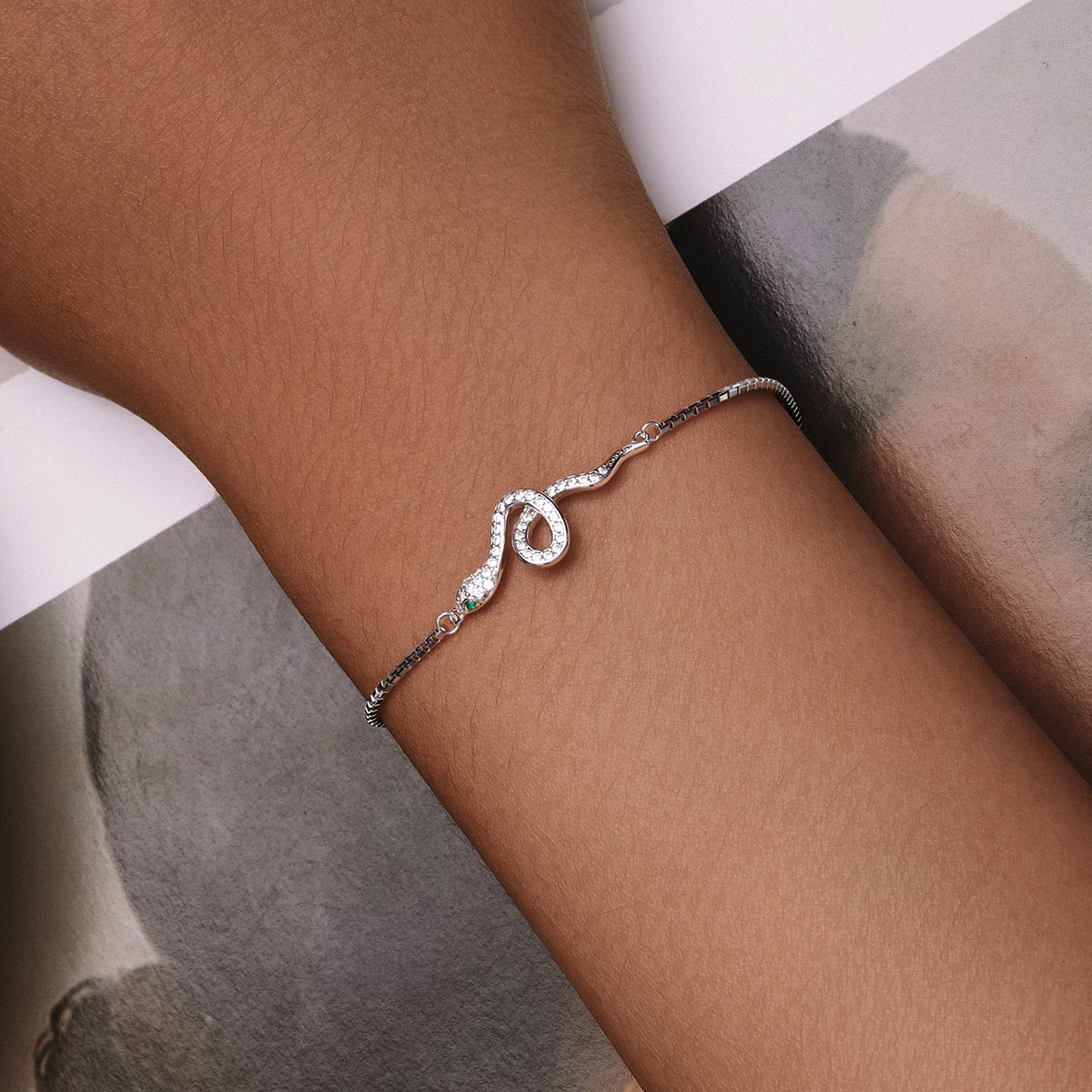 Sterling Silver Pavé CZ Snake Bracelet