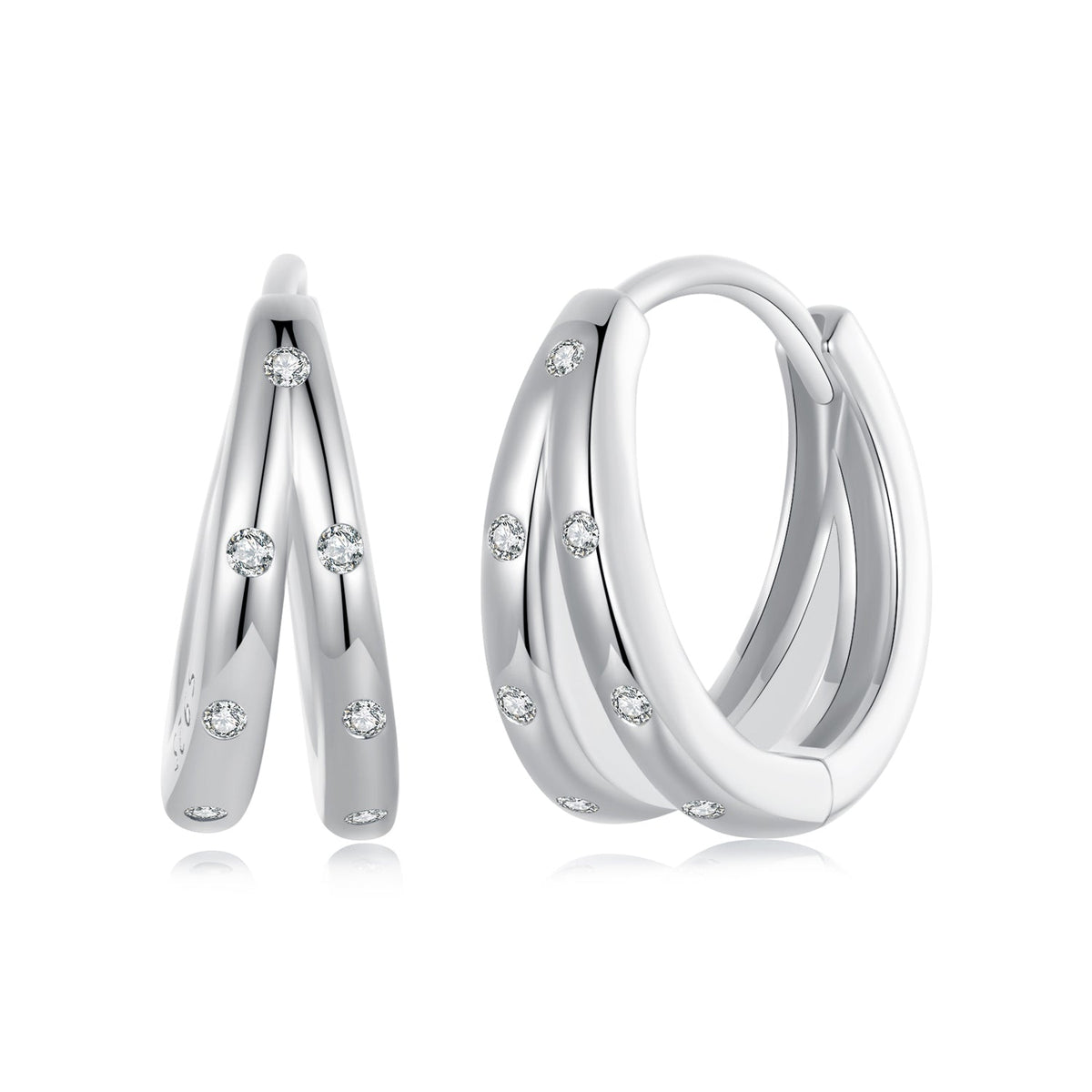 Sterling Silver Pavé CZ Hoop Earrings