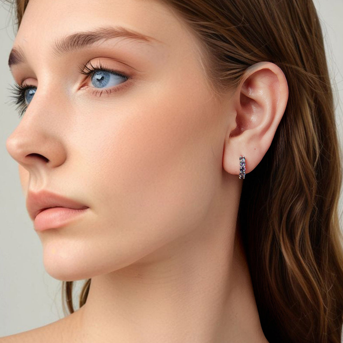 Sterling Silver Oxidized Pavé CZ Hoop Earrings